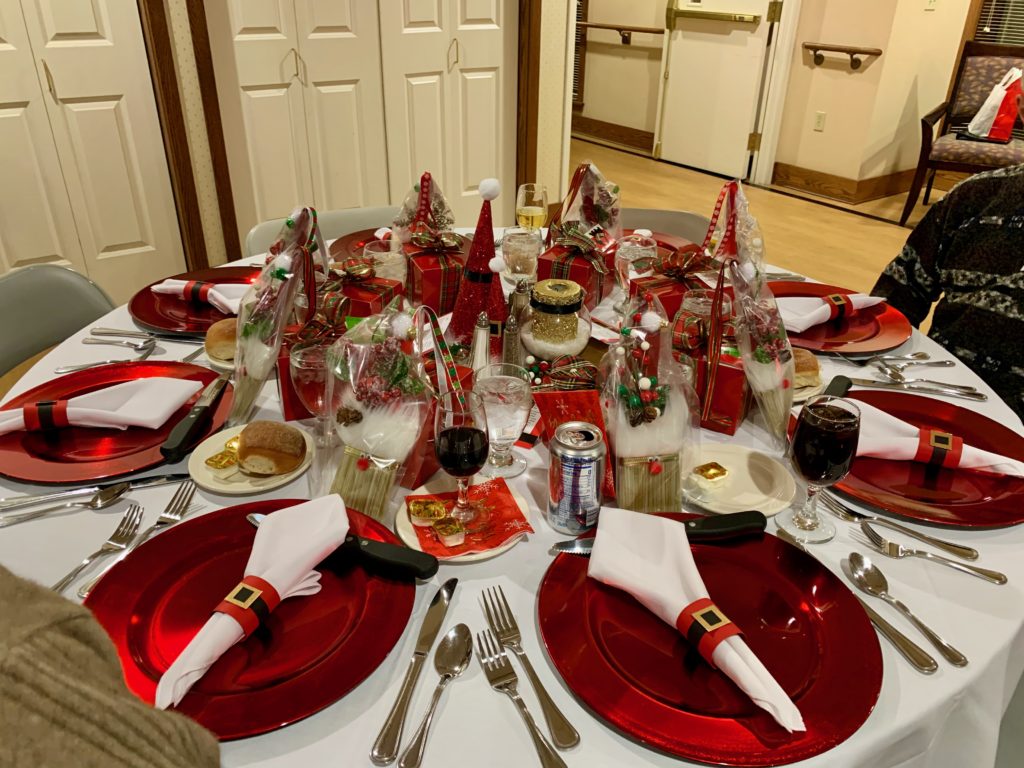 table set with fancy holiday decorations