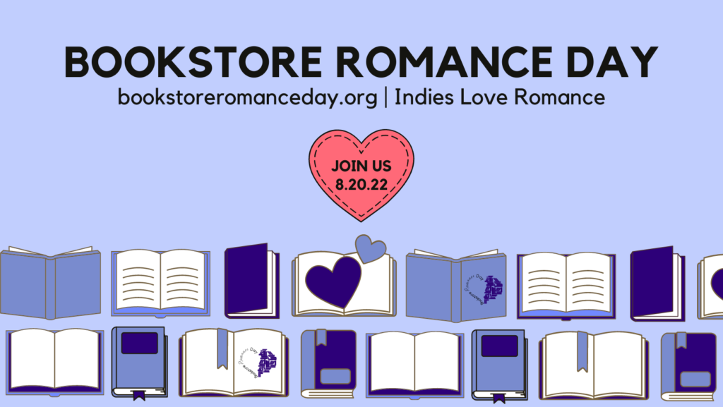 Banner: Bookstore Romance Day. Join us 8/20/22.